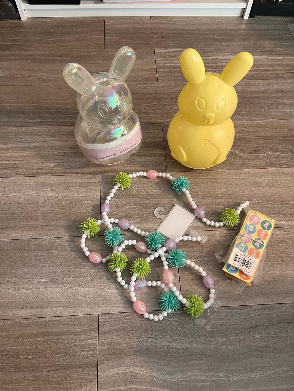 Set 4 Jumbo Easter Bunny Plastic Fillable Eggs Container Candy Garland Stickers